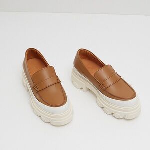 GANNI size 40 Calf Leather Chunky Loafers Platform Oxford